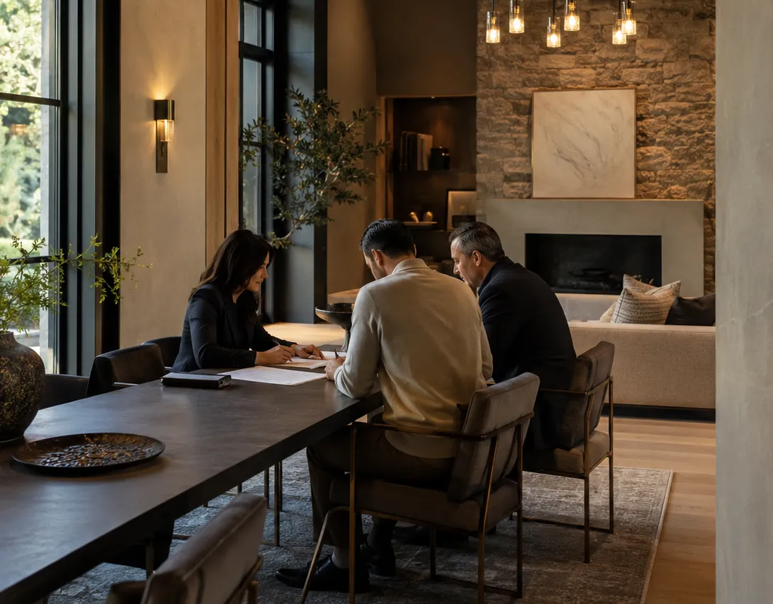A closing taking place at a client's home interior